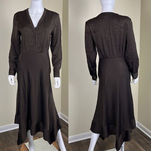 & Other Stories Dresses & Skirts - & Other Stories Womens Size 4  Stripe Satin Asymmetrical Handkerchief Midi Dress